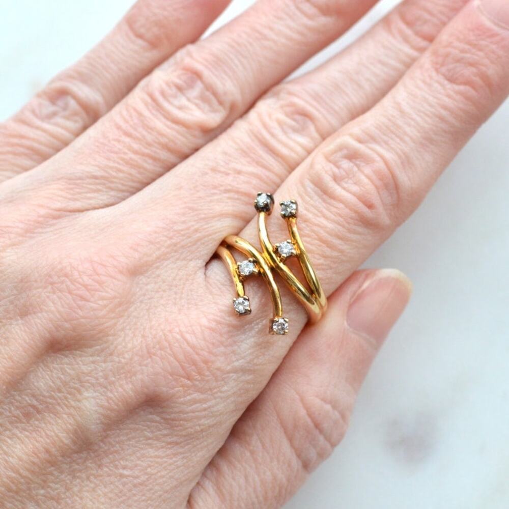 Signed Aurora Designer 925 Silver Gold Vermeil Ring, "Shooting Star" Size 7.5